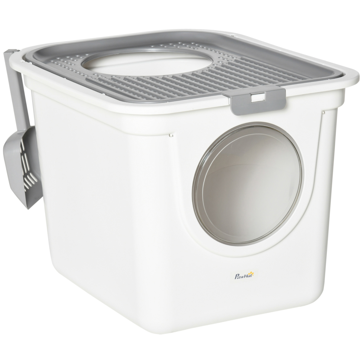 Pawhut Cat Litter Box Pet Litter Toilet Enclosed - White - Image 2