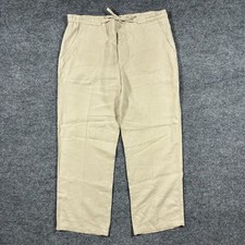 Toscano Womens Pants Size Medium Beige Drawstring Waist 100 Linen High Rise