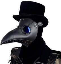 Black Leather Plague Doctor Mask Long Nose Bird Beak Plague Steampunk Halloween