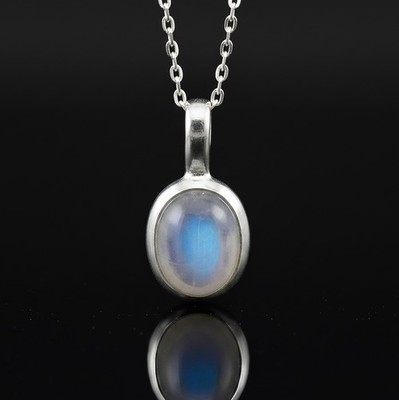 Zierlicher Sterling Silber 925 Mondstein Edelstein Anhänger Halskette Damen Schmuck