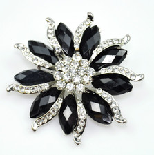 Black rhinestone brooch flower design crystal pin brooches woman gift