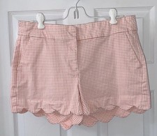 Women  s Crown  Ivy Pink  White Checkered Gingham Scallop Hem Shorts Size-6