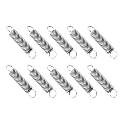 Extension Spring, 10pcs Wire Diameter 0.02'', OD 0.2'', Free Length 1'', Silver