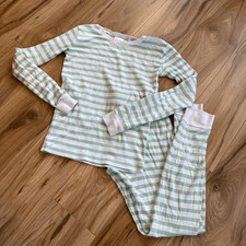 Lake Kids Green White Striped Pima Long Sleeve Top and Pants Pajama Set Size 12