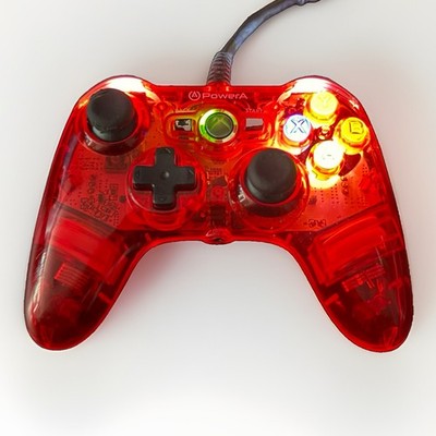 Red PowerA Mini Pro EX Light Up Wired Controller   Xbox 360  TESTED With Adapter