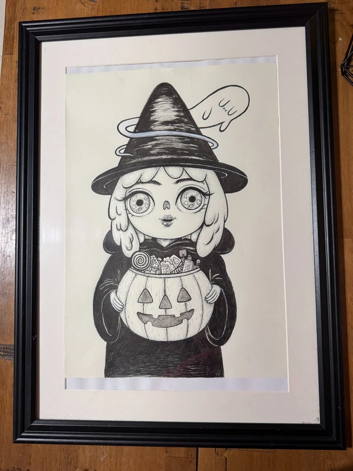 Mumbot Dibujo Original "Dulces de Truco o Trato de Rubí" Arte/Bruja de Halloween Foto 2 de 4