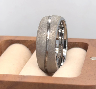 Special Date Silver Tungsten Wedding Ring   Swirl Pattern Frosted Polished Band