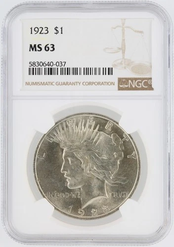 1923 NGC MS63 S$1 Philadelphia Mint Peace Silver Dollar No Reserve
