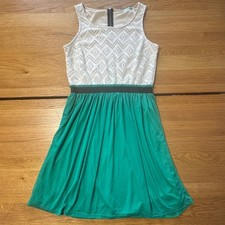 Maurices Womens Medium White Green Lace Colorblock Sleeveless Fit Flare Dress