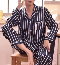 2nd Item Ship FREE  Mens Silk Satin Pajamas Set Pants Lounge Sleepwear SILKPEACE