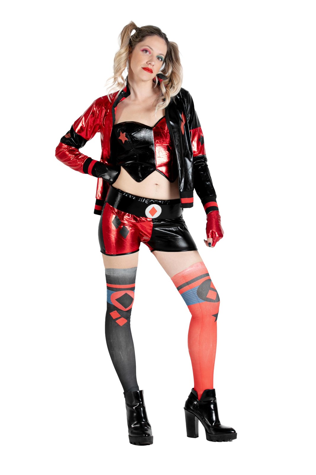 Déguisement Harley Quinn femme adulte combinaison rouge et noire DC Comics taille unique