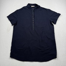 Sezane Dress Womens Medium Navy Blue Short Sleeve Shirt Pockets Casual