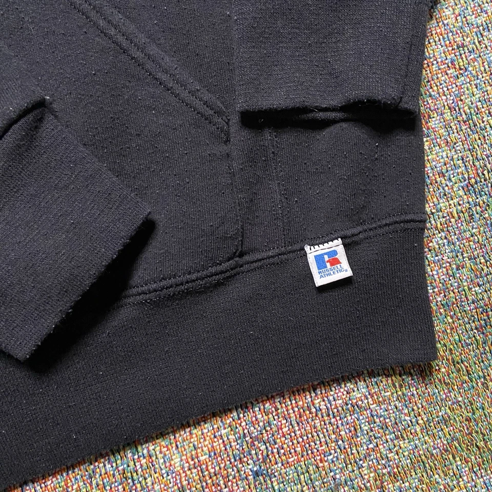 Russell Athletic Hoodie Large Black Pullover Sweatshirt Boxy VTG Faded Y2K - Image 4 of 4