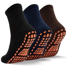  Men Grips Socks Non Slip Sticky 3 Pairs Tile Wood 10-11 #1 Black+navy+coffee