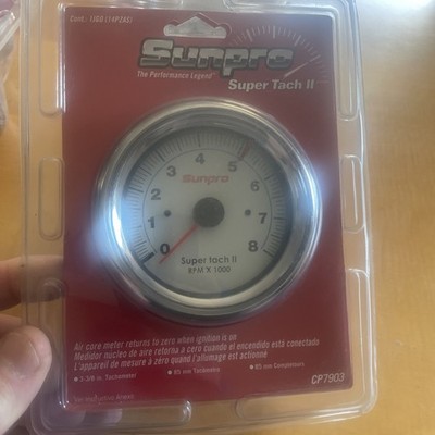 SUNPRO Super Tach II  3 3/8   TACHOMETER Cp7903  WHITE/CHROME. Brand New