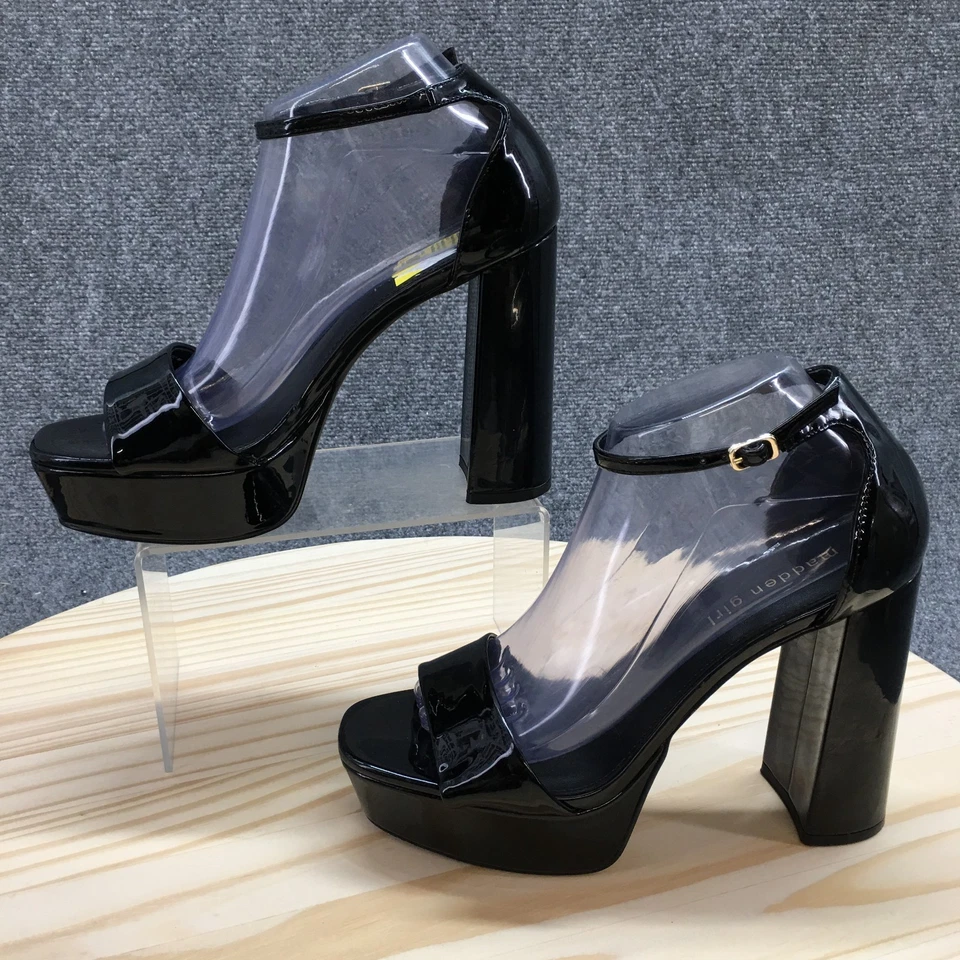 Madden Girl Tacones Altos Mujer 9M Plataforma Tobillo Correa Negro Imitación Cuero NUEVO Foto 2 de 4