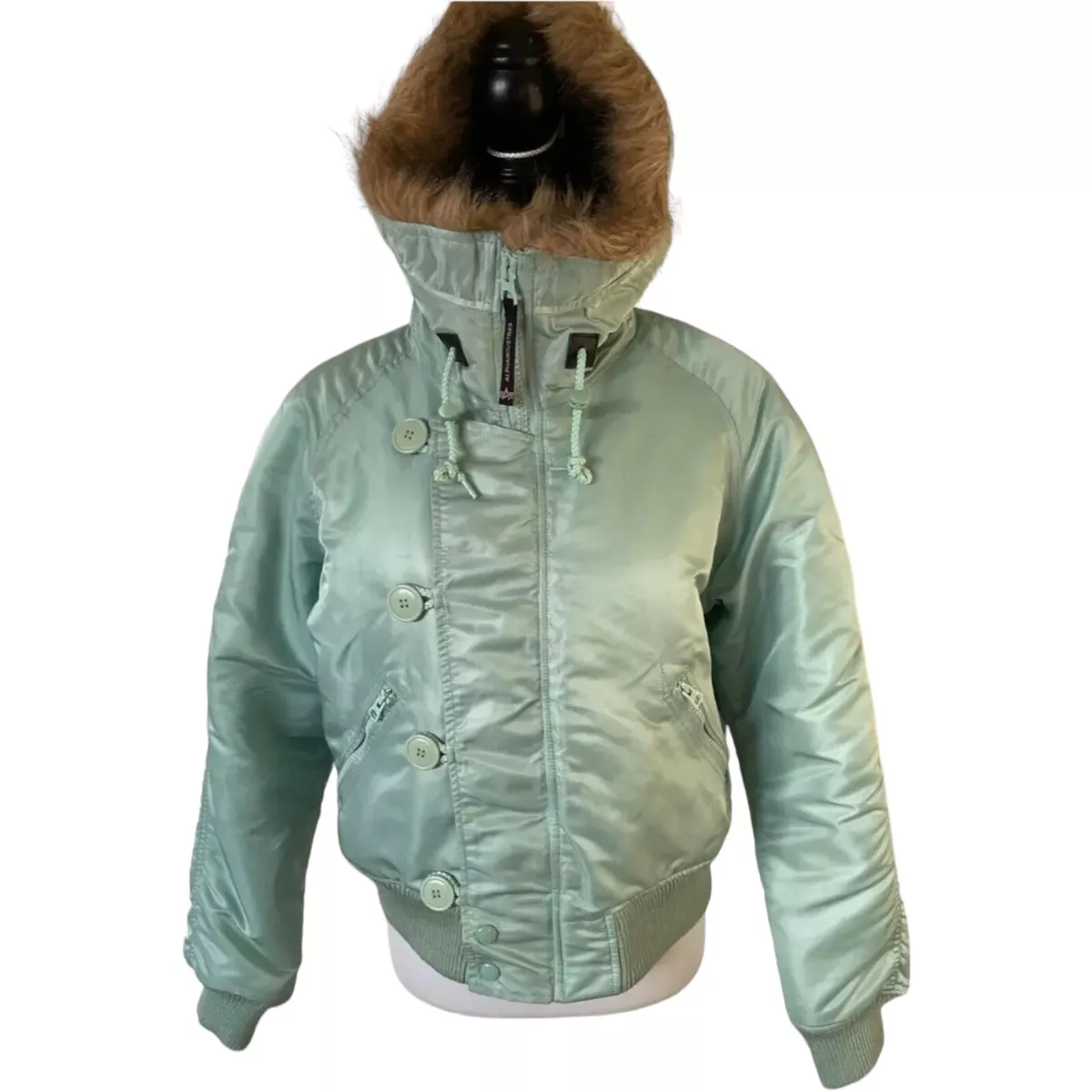 Alpha Industries Nineteen50nine Bomber Jacket Faux Fur Hood Womens Medium  Green | eBay