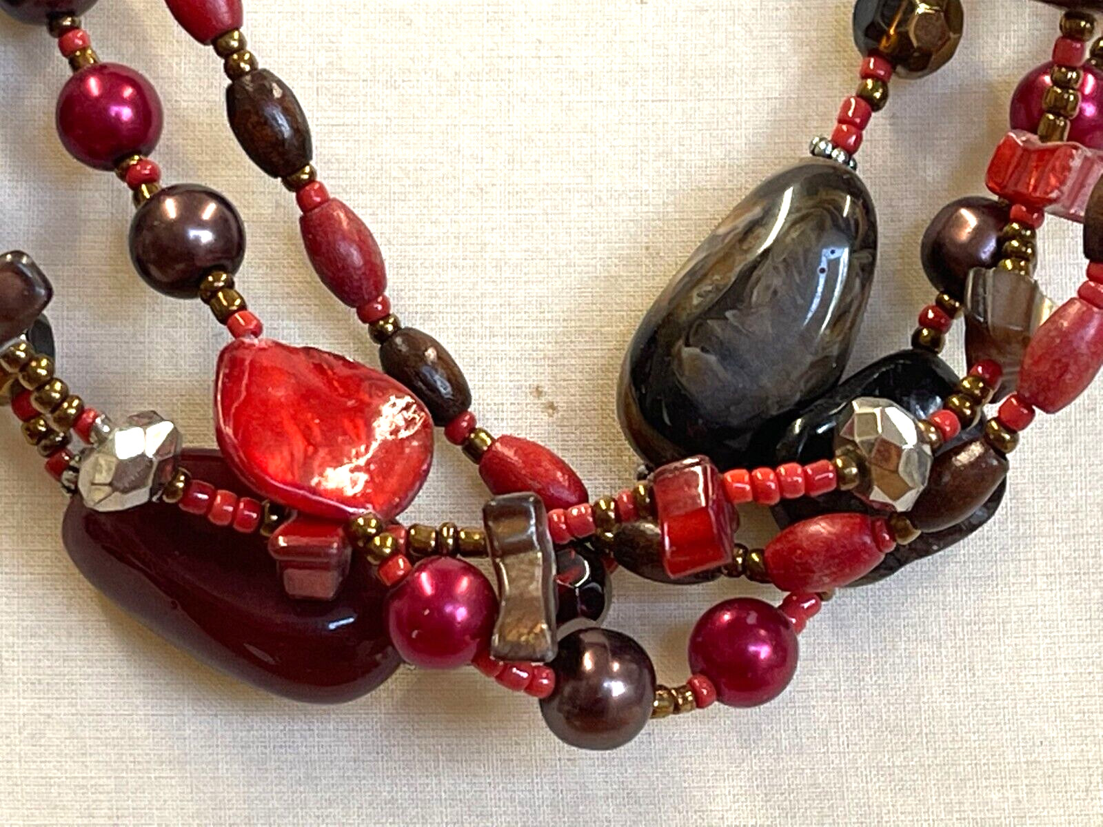 Handmade Multi Tones Red/Brown/Copper Beaded Laye… - image 2