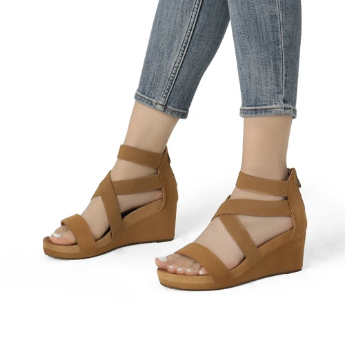 Women Casual Platform Wedge Sandals Open Toe Back Zipper Dress Shoes - Picture 13 of 28