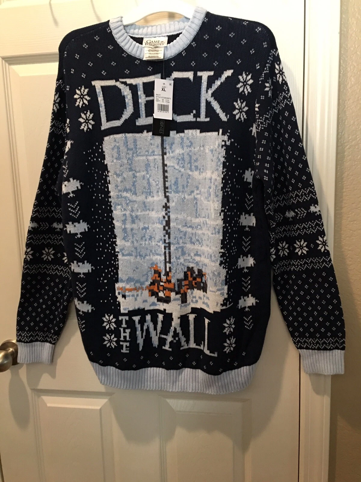 Game of Thrones Size XL Ugly Christmas Sweater Deck The Wall HBO Navy Blue