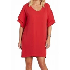 Collective Concepts 161209 Women's V-Neck Tiered Shift Dress Red Sz. Small