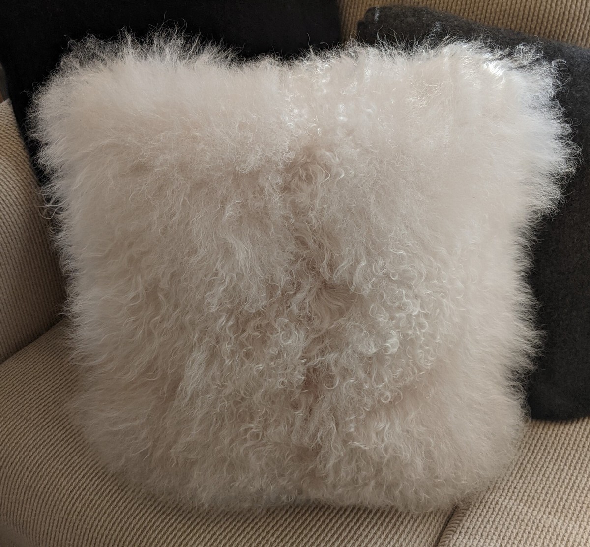 Mon Chateau Mongolian Lamb Soft Fur Pillow Champagne White 18