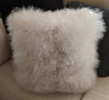 Mon Chateau Mongolian Lamb Soft Fur Pillow Champagne White 18"x 18" Feather Fill