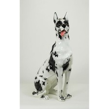 Statua cane in ceramica alano arlecchino cm  107  animale arredo interno lusso