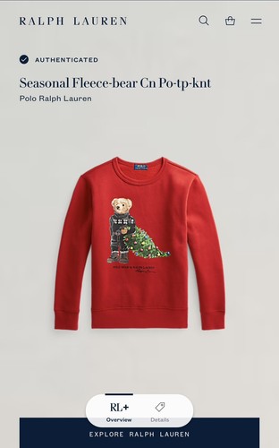 Boys Polo Ralph Lauren Red Crewneck With Bear And Christmas Tree Size L - Picture 7 of 7
