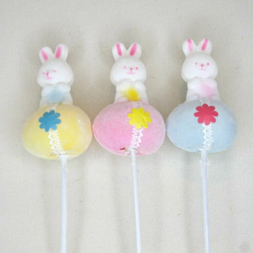 Vintage Flocked Rabbit On Egg Pick 6 Piece Lot (2 Each Color)  #30160056