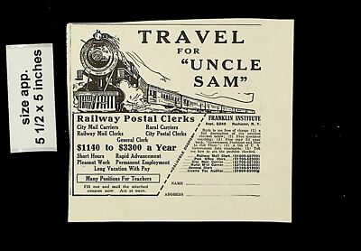 1927 Reise für Uncle Sam Eisenbahn Postangestellte Vintage Druckanzeige 17321