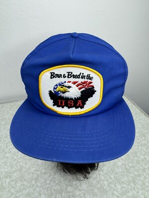 Vintage Born and Bred In The USA Yupoong Snapback Hat American Eagle Patch