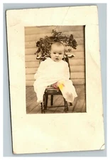 Vintage 1900's RPPC Postcard Portrait Cute Baby on High Chair