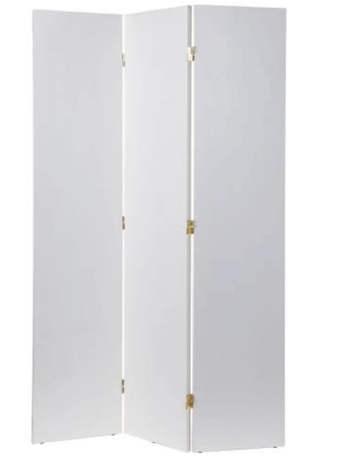 NEW 3 Panel Cream Gold Fabric Room Divider Privacy Screen Nailheads Transitional - Image 3 of 3