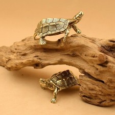 Brass Longevity Turtle Figurine Vintage Desk Decor Tea Pet Copper Sculpture 2pc