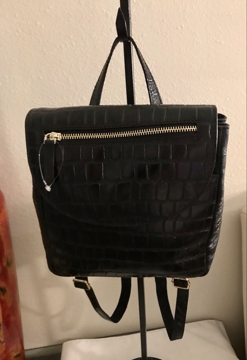 Ashwood Black Leather Backpack Bag Crocodile Mock Croc Small 