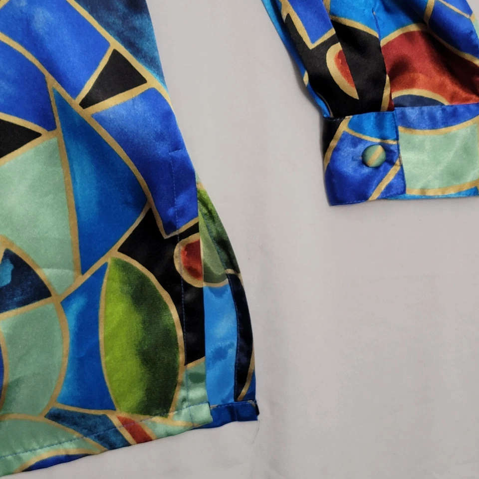 Blusa vintage Christie & Jill abotonada talla mediana drapeada aberturas laterales geométricas  Foto 4 de 4