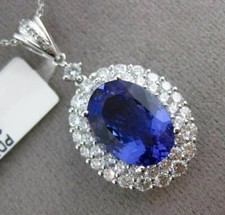 ESTATE LARGE 6.6CT DIAMOND & AAA TANZANITE 18K WHITE GOLD 3D DOUBLE HALO PENDANT