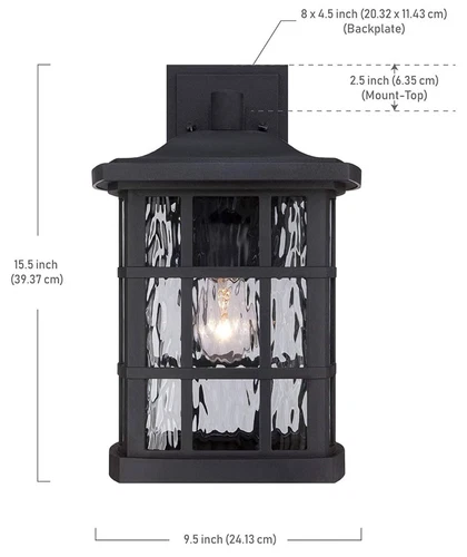 New Quoizel SNN8409K 1-Light Stonington Outdoor Lantern in Mystic Black Sconces - Picture 2 of 3