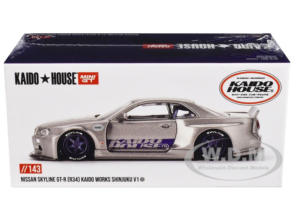 NISSAN SKYLINE GT-R R34 RHD SILVER KAIDO HOUSE 1/64 DIECAST BY