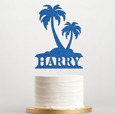 Personalised Glitter Tropical Palm Tree Cake Topper Hawaiian Birthday UK