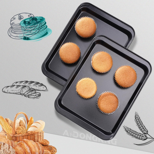 Nonstick Carbon Steel Small Cookie Sheets Kitchen Baking Tray Pan 2-Pack - Picture 6 of 7