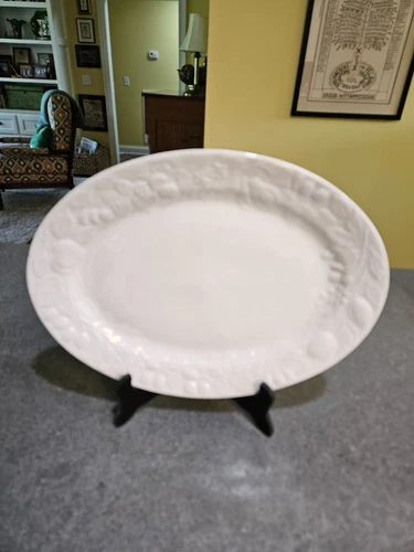 Gibson Flourish Platter White Embossed Stoneware 13 1/2" Vintage