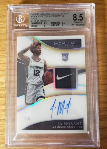 🔥2019-20 Immaculate NIKE Ja Morant RC Auto Patch Tag 4/5 #117 BGS 8.5 NM-MT+