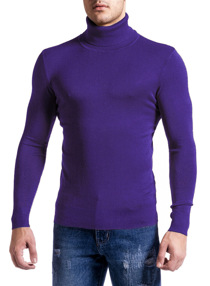 Maglione Dolcevita uomo viola Slim fit aderente Stretch elasticizzato | eBay