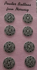 Vintage  Pewter Buttons 8 Gorgeous, Norwegian SAGA Design! Shiny! 13/16”