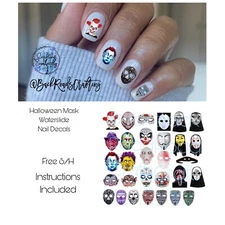 Halloween Mask Waterslide Nail Decals Set Of 50   Instructions & Bonus