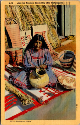 Apache Woman Exhibiting Her Handicrafts, Vintage Postcard