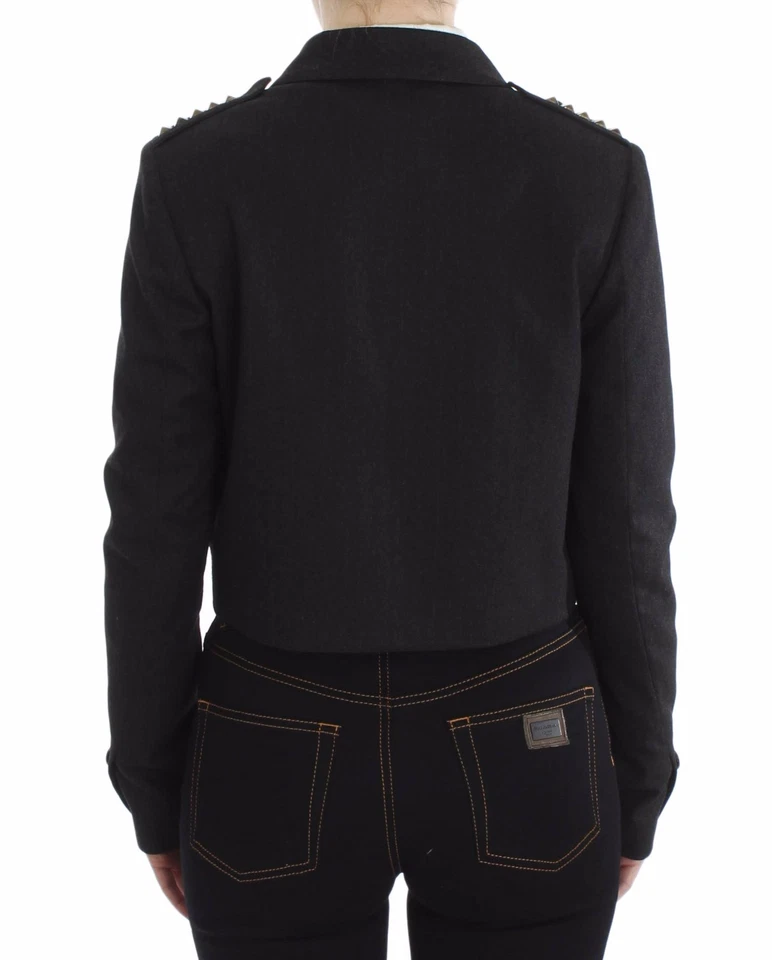 EXTE Blazer 夹克灰色弹力金色铆钉短外套 S. IT40 / US S RRP 800 美元  — 第 3/4 张图片