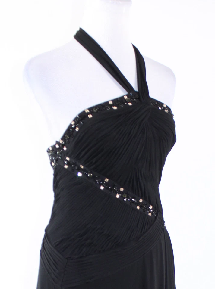 Black BCBG MAX AZRIA halter neck beaded trim formal pleated bodice maxi dress 4 - Image 4 of 4